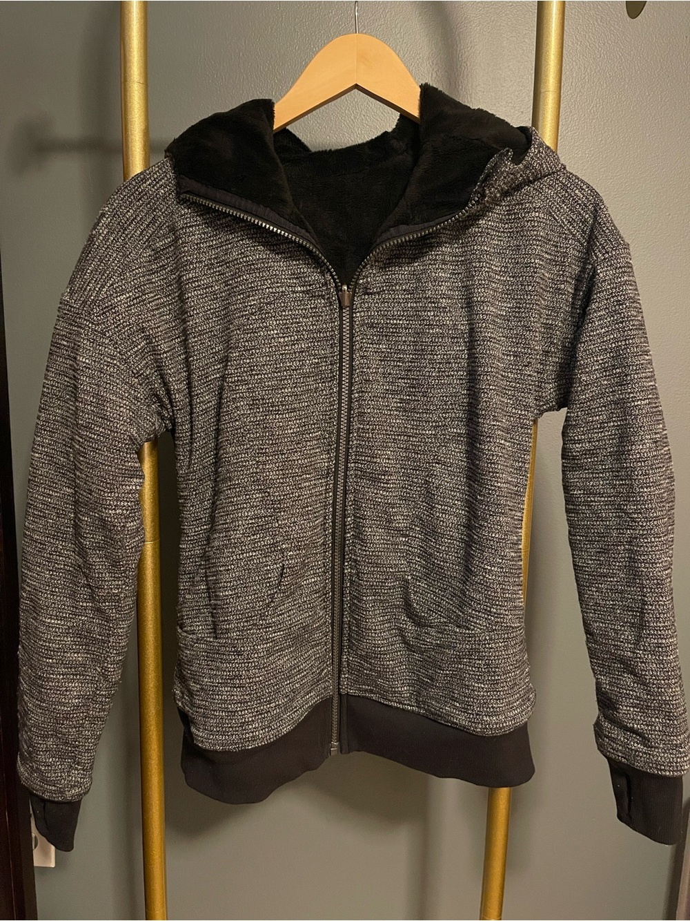 lululemon athletica Scuba Reversible Gray & Black Textured Zip Hoodie